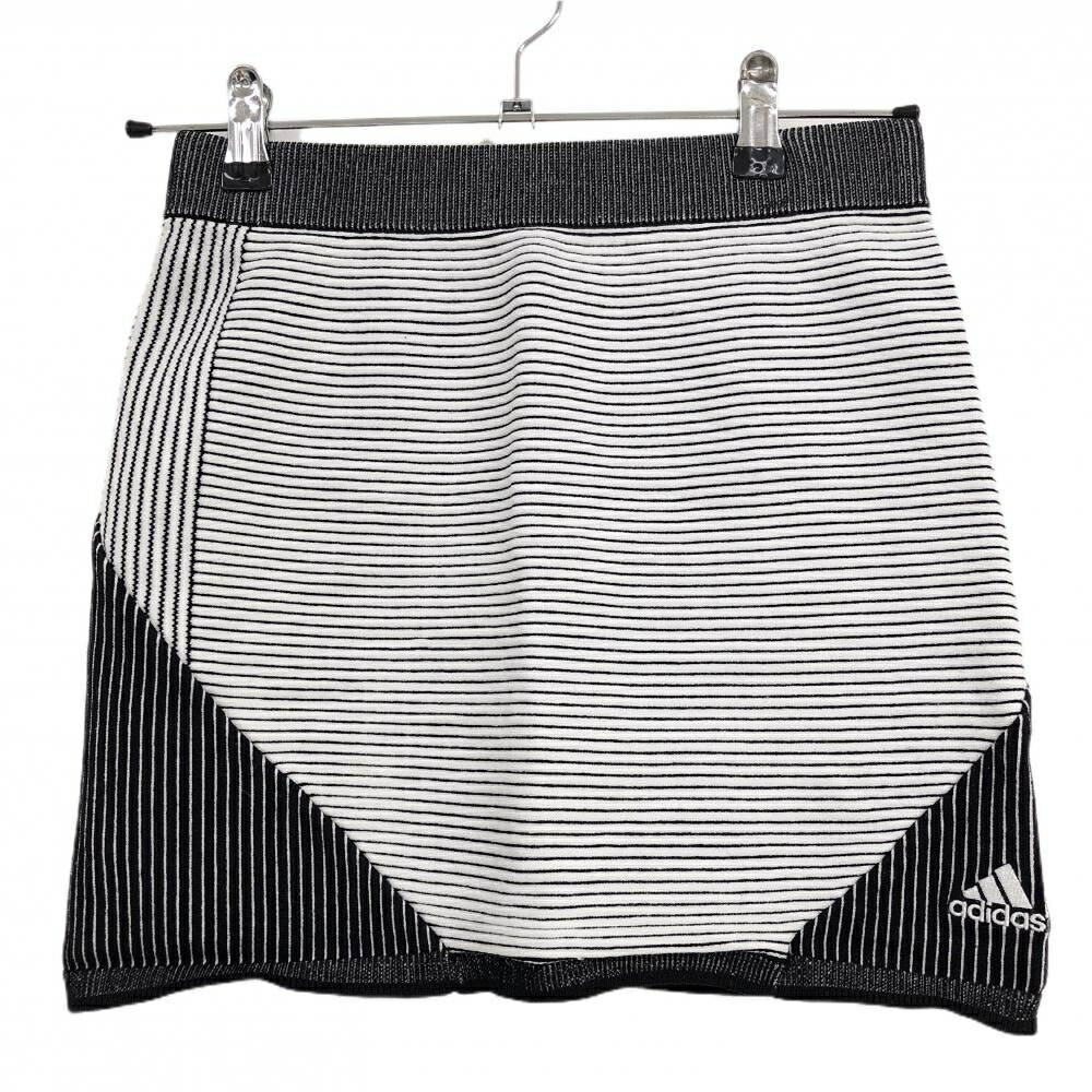 アディダス ニットスカート 白×黒 ボーダー柄 ストライプ柄 ウエストゴム レディース J/S ゴルフウェア..