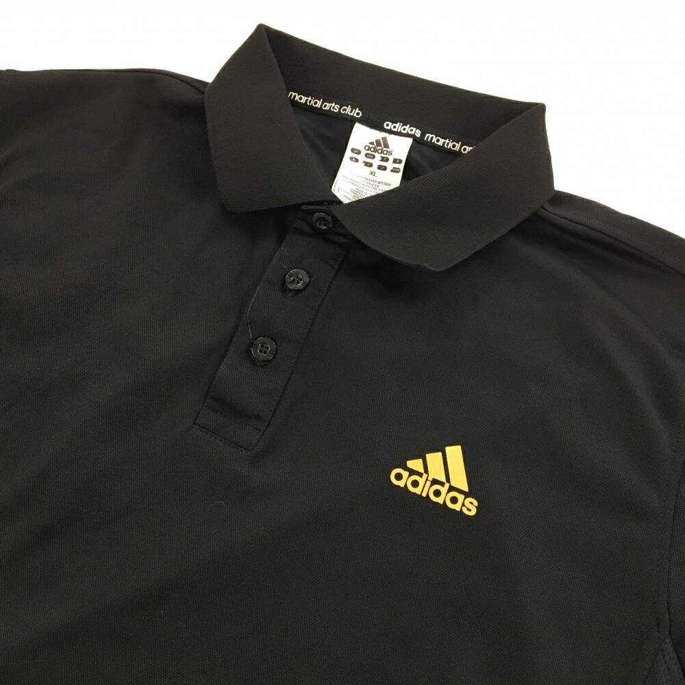 アディダス 半袖ポロシャツ 黒 胸元ゴールドロゴ ボタンホール縫製解け メンズ XL ゴルフウェア adidas