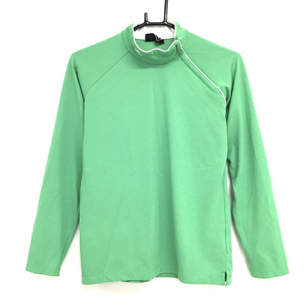 【当店ポイント5倍！スーパーセル期間中限定】アディダス 長袖ハイネックシャツ グリーン×白 ネックロゴ刺しゅう 肩ジップ レディース L/G ゴルフウェア adidas