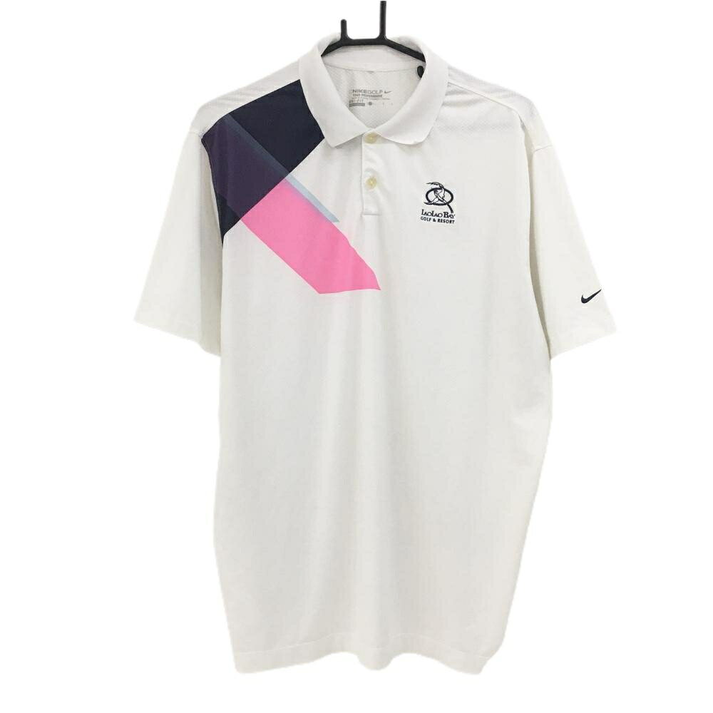 【ポイント10倍！楽天スーパーセール期間限定】ナイキゴルフ 半袖ポロシャツ 白 右肩ピンク DRY-FIT メンズ L ゴルフウェア NIKE