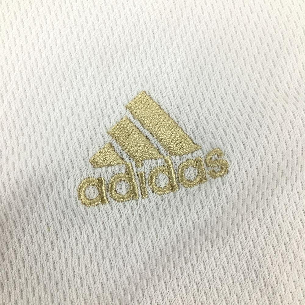 【超美品】アディダス 半袖ポロシャツ 白 ステッチゴールド ボタンダウン メンズ L/G ゴルフウェア adidas
