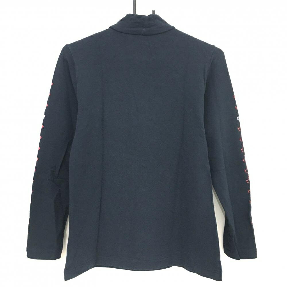 【美品】ブラックアンドホワイト 長袖ハイネックシャツ ネイビー スパンコールロゴ レディース L ゴルフウェア Black＆White