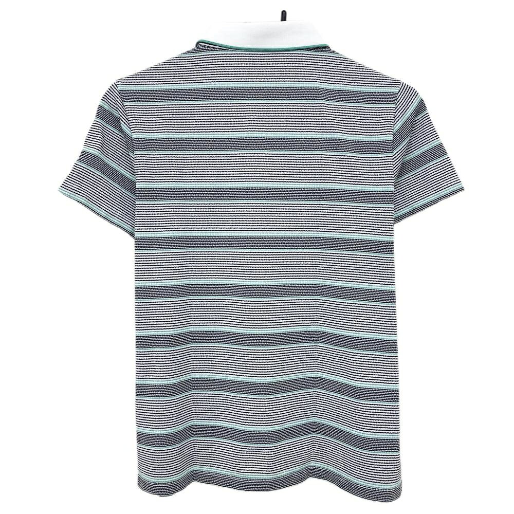 【美品】ブラックアンドホワイト 半袖ポロシャツ 白×黒 ボーダー 胸元刺しゅう レディース L ゴルフウェア Black＆White