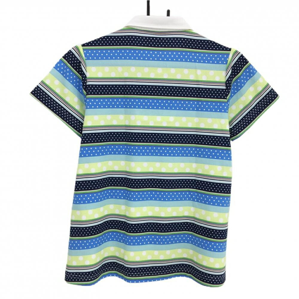 【超美品】ブラックアンドホワイト 半袖ポロシャツ 白×マルチカラー ボーダー ドット レディース 2(M) ゴルフウェア Black＆White