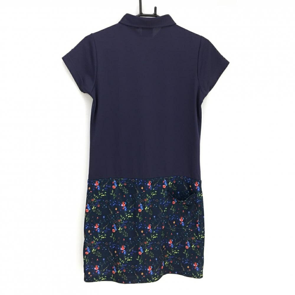 【超美品】フィドラ 半袖ポロワンピース ネイビー×マルチカラー スカート部花柄 レディース M ゴルフウェア FIDRA