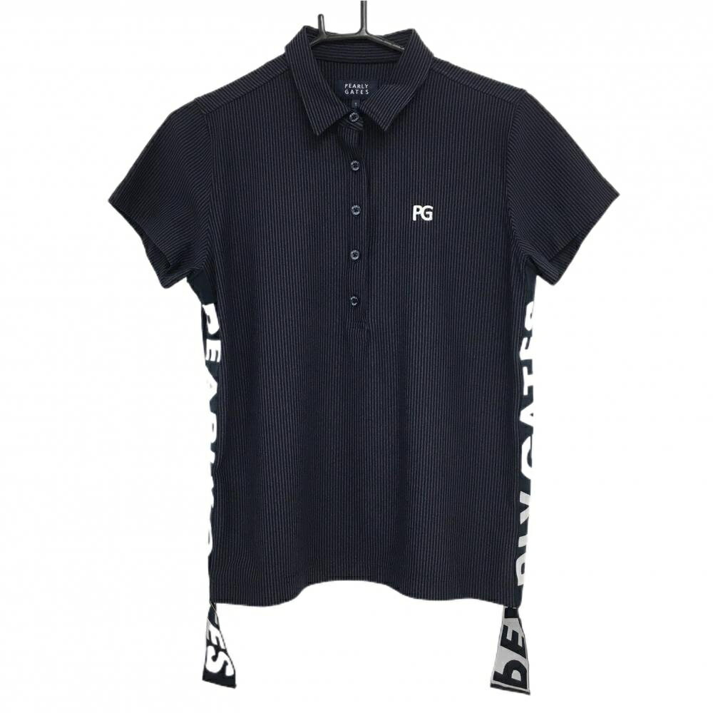 PEARLY GATES - 【超美品】パーリーゲイツ 半袖ポロシャツ ネイビー×黒 ストライプ サイドロゴ レディース 1(M) ゴルフウェア PEARLY GATES