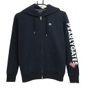 【美品】パーリーゲイツ ジップパーカー ネイビー×白 袖プリント ジャケット レディース 0(S) ゴルフウェア PEARLY GATES
