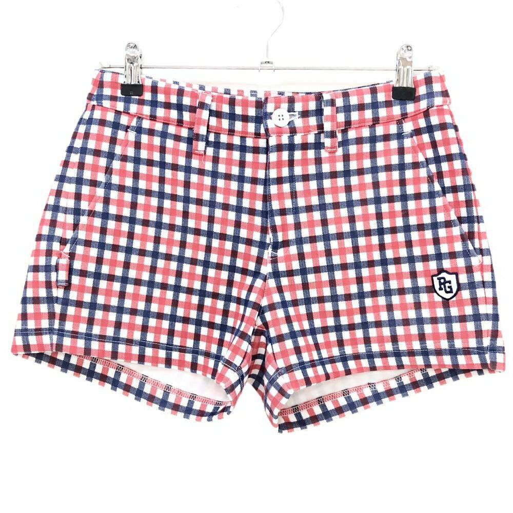 【美品】パーリーゲイツ ショートパンツ レッド×ネイビー×白 チェック レディース 0(S) ゴルフウェア P..