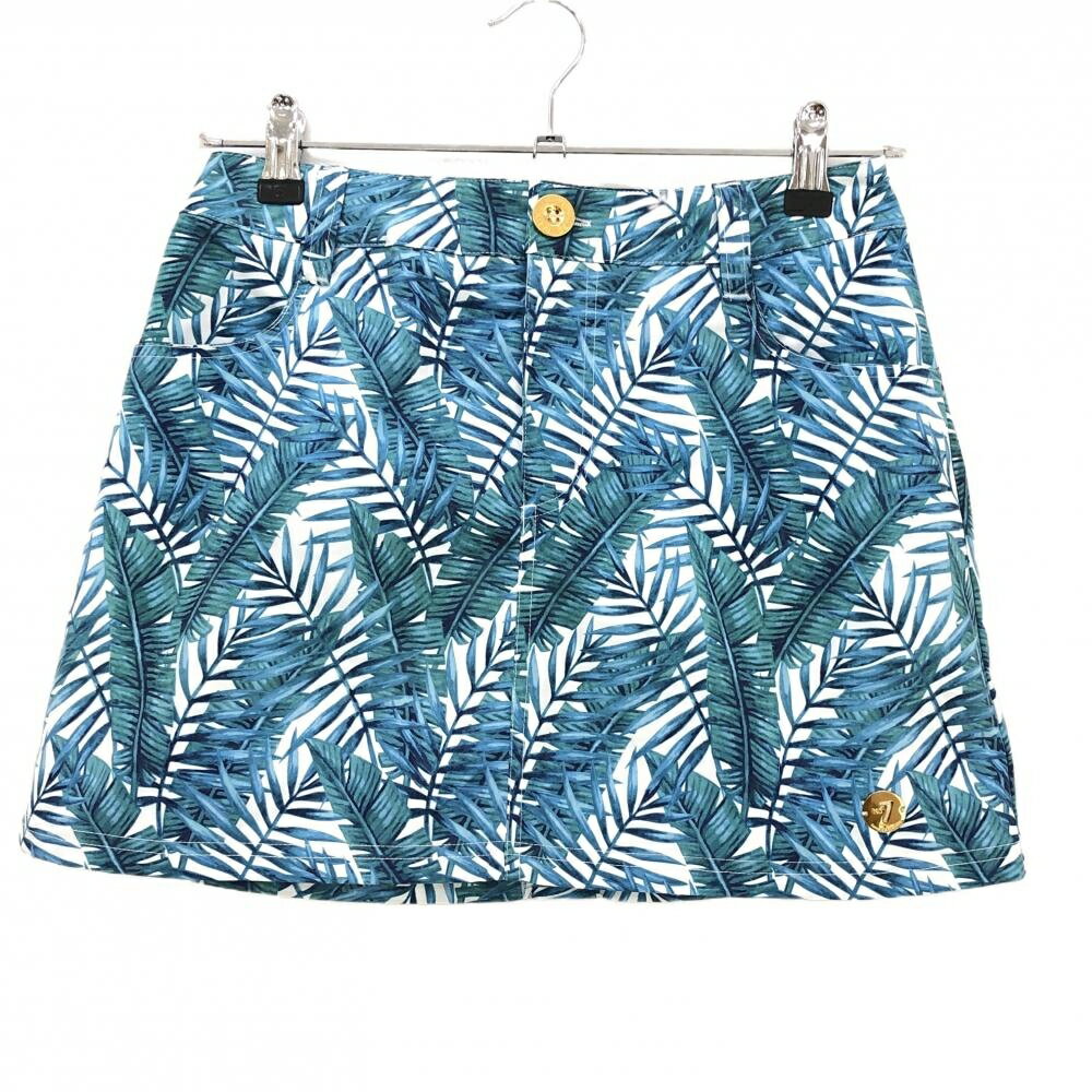 【超美品】サマンサタバサNo.7 スカート ブルーグリーン×白 リーフ柄 レディース 38(M) ゴルフウェア S..