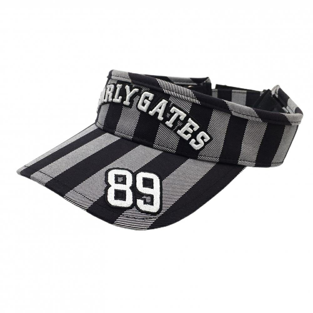 【超美品】パーリーゲイツ サンバイザー 黒×グレー ストライプ 後汚れ小 FR ゴルフウェア PEARLY GATES