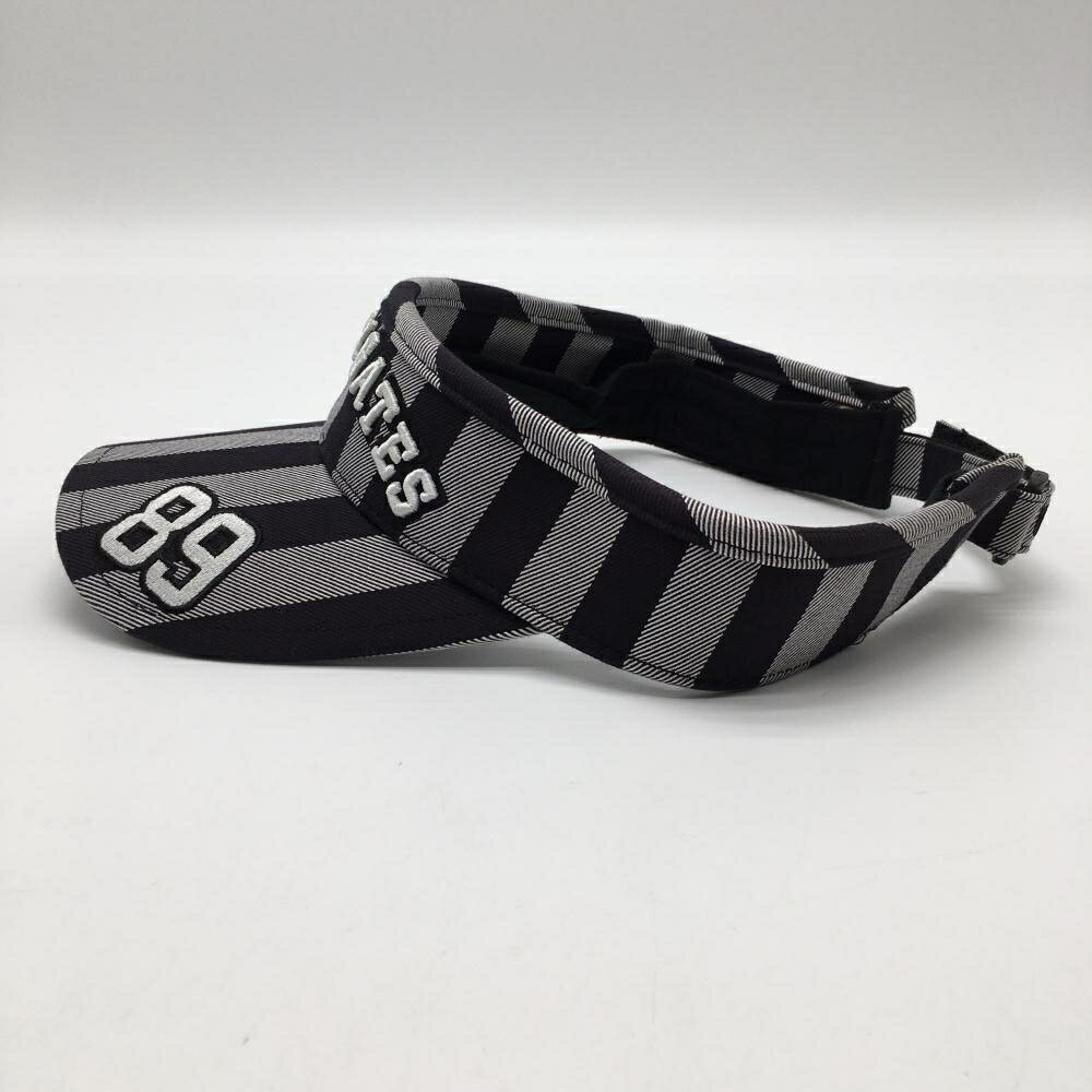 【超美品】パーリーゲイツ サンバイザー 黒×グレー ストライプ 後汚れ小 FR ゴルフウェア PEARLY GATES