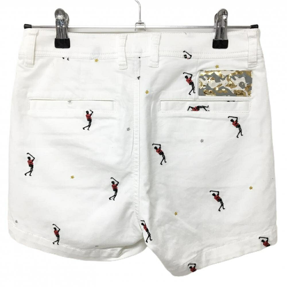 【美品】マークアンドロナ ショートパンツ 白 スカル刺しゅう総柄 レディース M ゴルフウェア MARK＆LONA