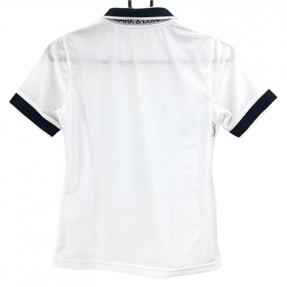 【美品】マークアンドロナ 半袖ポロシャツ 白×ネイビー スカル 後身頃裏地メッシュ レディース M ゴルフウェア MARK＆LONA