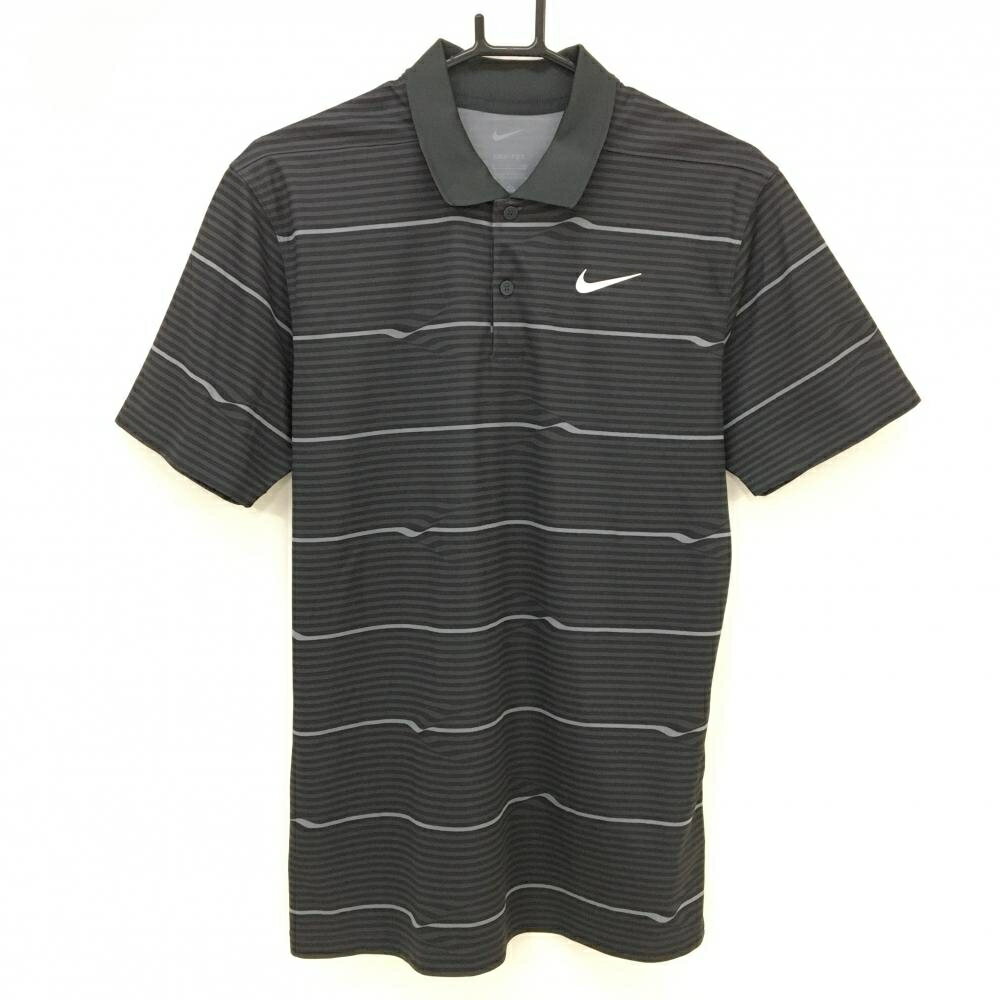【超美品】ナイキ 半袖ポロシャツ グレー×黒 ボーダー DRI-FIT メンズ S ゴルフウェア 2024年モデル NIKE