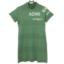 【美品】アドミラル 半袖ハイネックワンピース グリーン ボーダー ロゴ白 一部英字柄地模様 レディース M ゴルフウェア Admiral