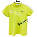 【美品】ルコックゴルフ 半袖ハイネックシャツ イエローグリーン×白×ネイビー レディース M ゴルフウェア le coq sportif
