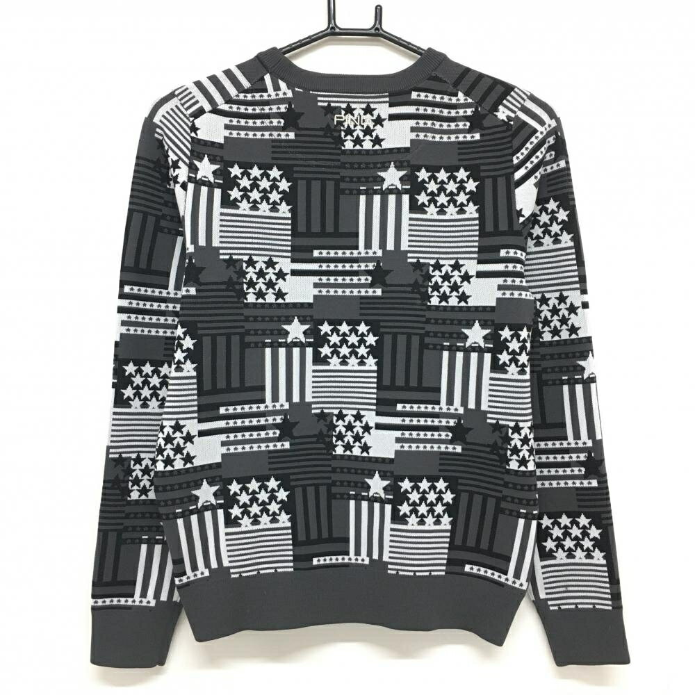 ピン セーター グレー×白 総柄 星 ロゴ刺しゅう ニット レディース S ゴルフウェア PING