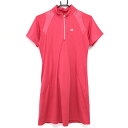 【新品】アディダス 半袖ハイネックワンピース レッド ハーフジップ ストレッチ インナーパンツ付 レディース L ゴルフウェア adidas