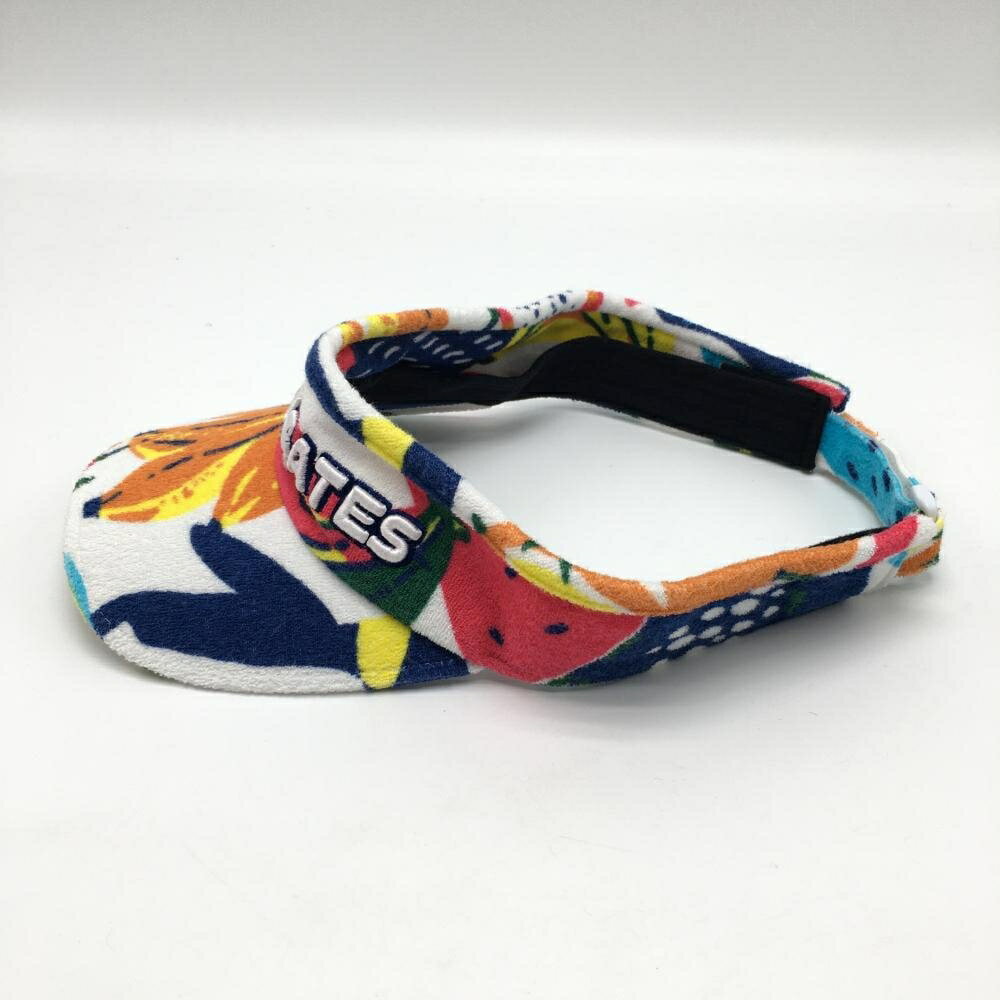 【美品】パーリーゲイツ サンバイザー 白×マルチカラー 総柄 パイル地 立体ロゴ FR...