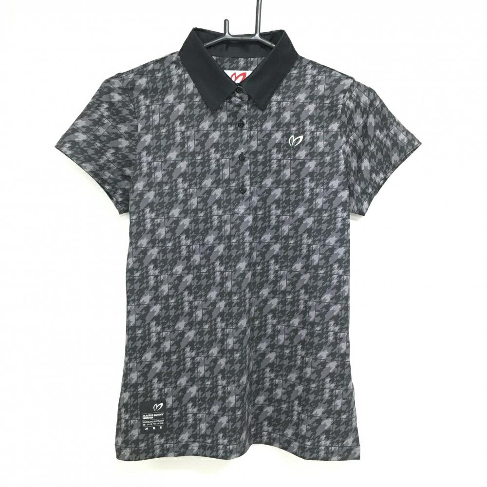 【新品】マスターバニー 半袖ポロシャツ 黒×グレー 総柄 千鳥 レディース 0(S) ゴルフウェア MASTER BU..