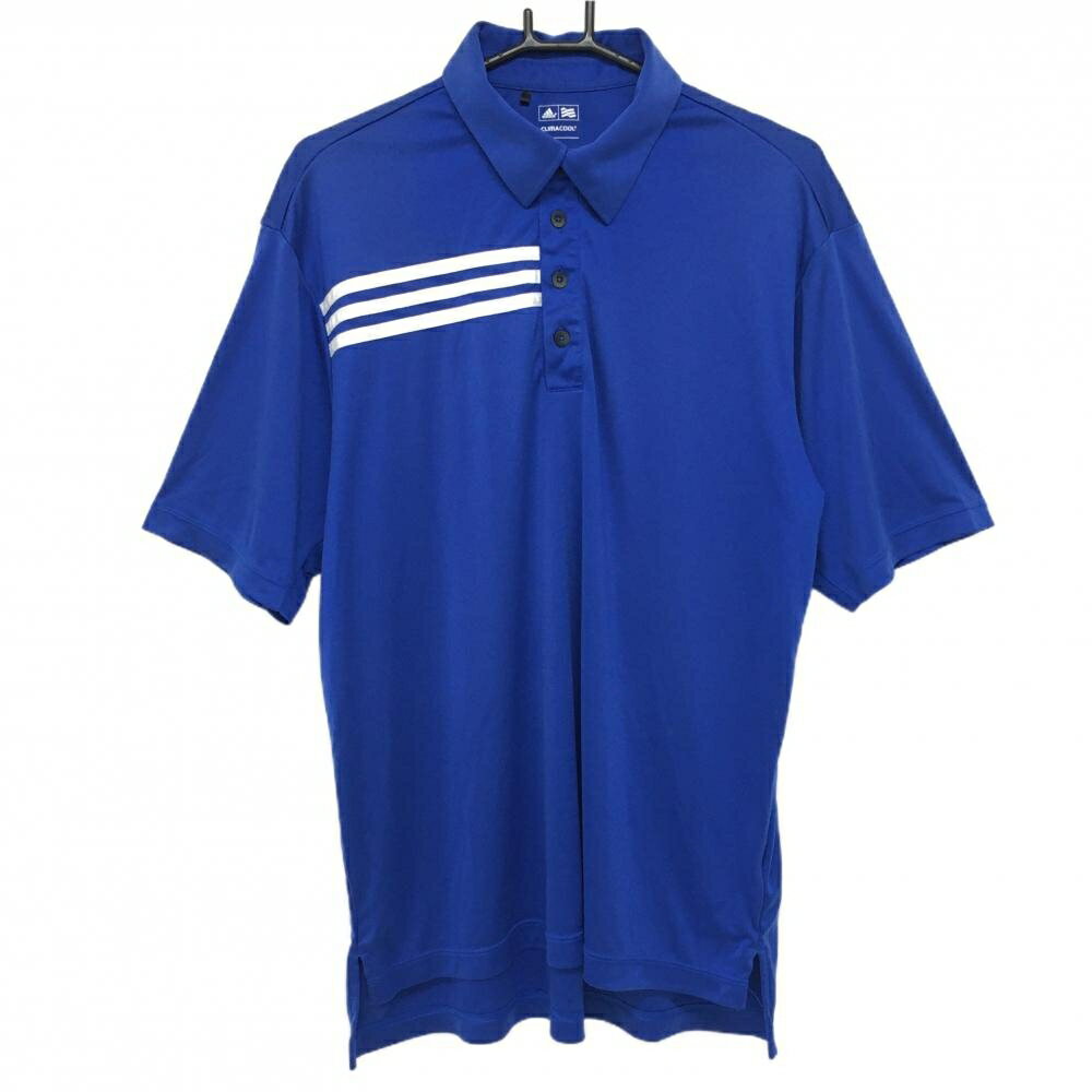 アディダス 半袖ポロシャツ ブルー 肩3ライン CLIMACOOL メンズ M ゴルフウェア ad...