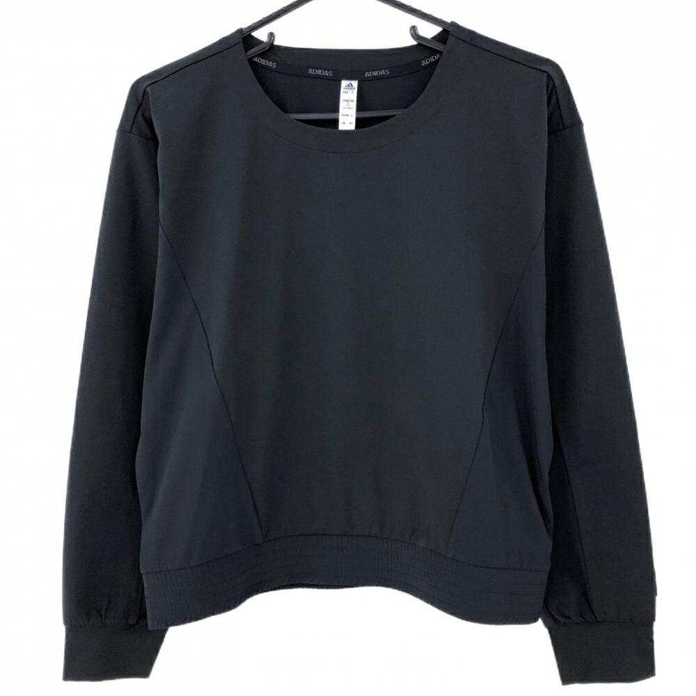 【超美品】アディダス 長袖Tシャツ 黒 異素材 無地 裾ゴム レディース L ゴルフウェア adidas