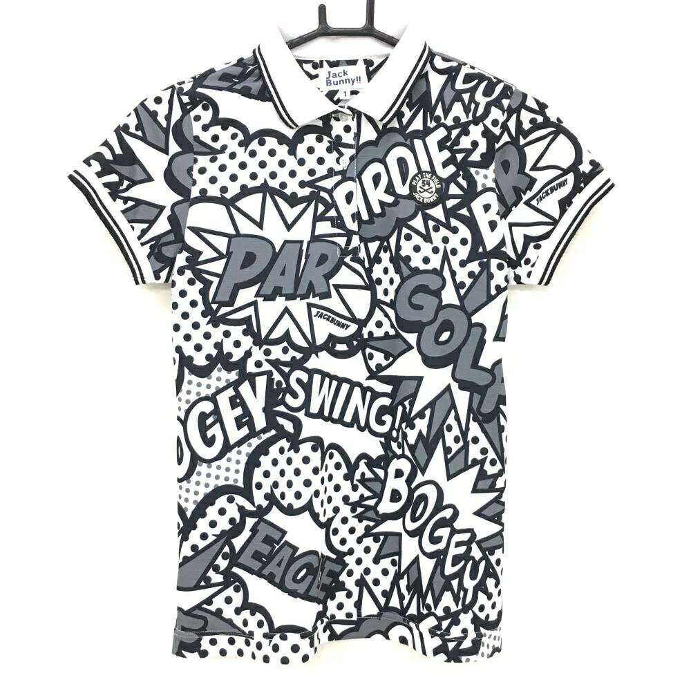 ジャックバニー 半袖ポロシャツ 白×黒 コミック柄 レディース 1(M) ゴルフウェア Jack Bunny