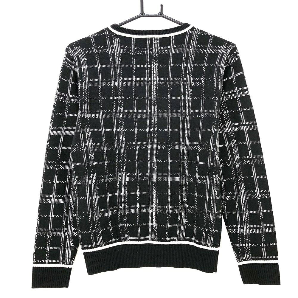 【超美品】プーマ セーター 黒×白 格子チェック ウール混 ニット レディース M ゴルフウェア PUMA