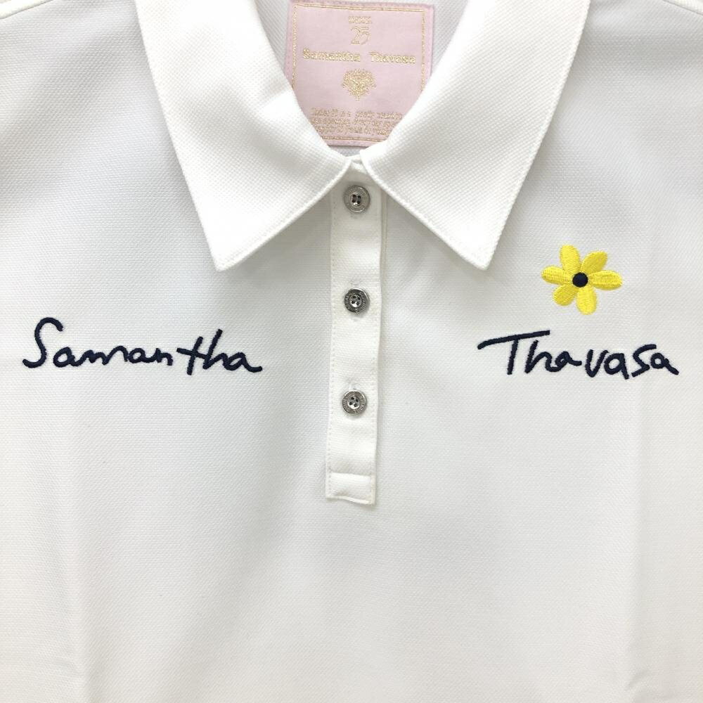 サマンサタバサUNDER25 半袖ポロシャツ 白 背面プリント ベア サボテン レディース S ゴルフウェア Samantha Thavasa