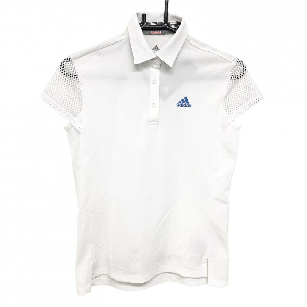 Rakuten - 【新品】アディダス 半袖ポロシャツ 白 袖メッシュ ロゴブルー レディース S ゴルフウェア adidas