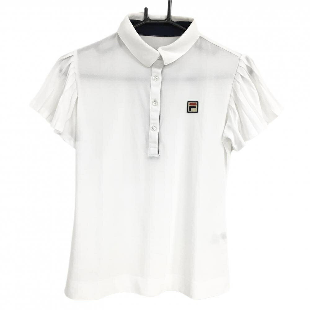 【美品】フィラゴルフ 半袖ポロシャツ 白 袖プリーツ ワッペン レディース M ゴルフウェア FILA GOLF