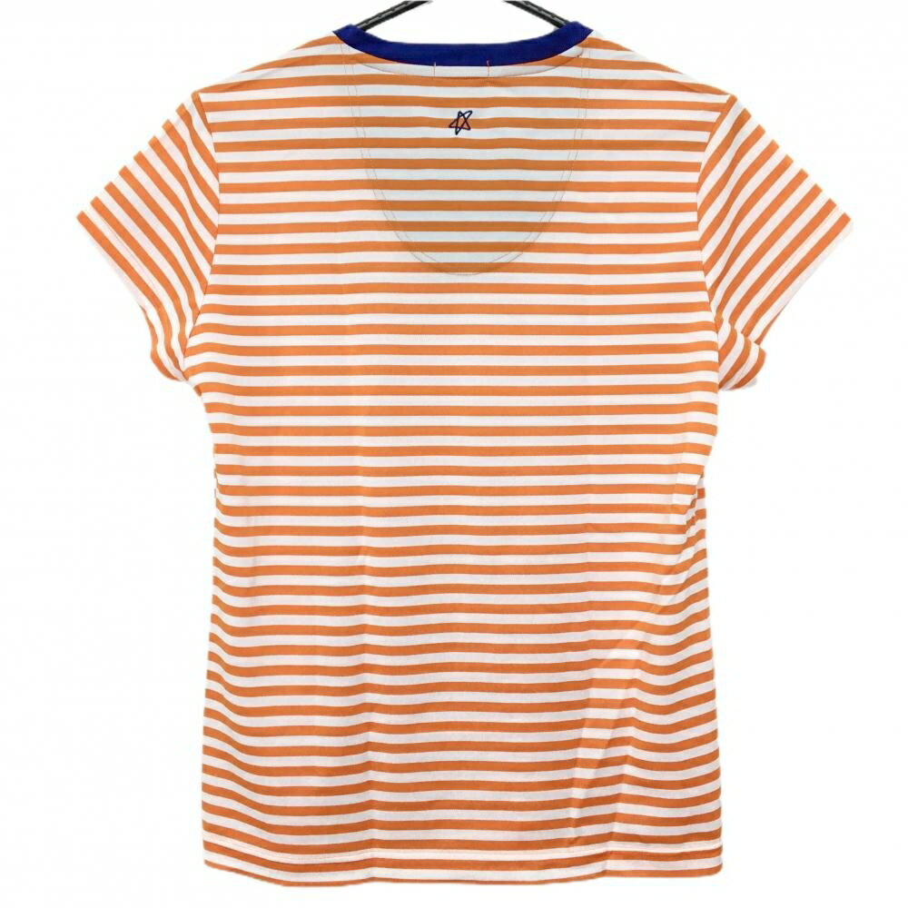 【超美品】スリクソン Tシャツ オレンジ×白 ボーダー Vネック 袖刺しゅう レディース L ゴルフウェア SRIXON