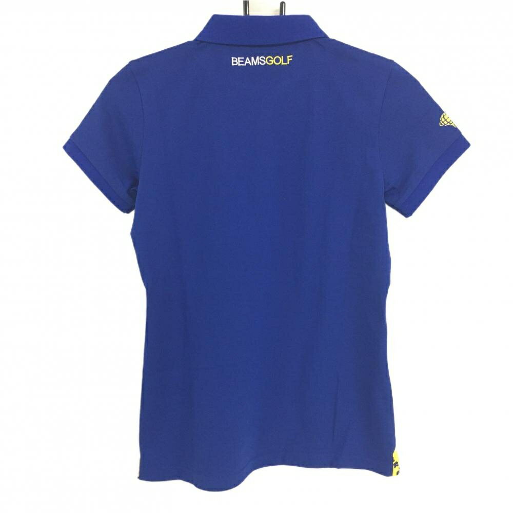 【超美品】ビームスゴルフ 半袖ポロシャツ ブルー×イエロー ロゴ刺しゅう レディース M ゴルフウェア BEAMS GOLF