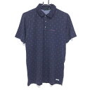 【美品】シェルボ 半袖ポロシャツ ネイビー×パープルピンク 総柄 ロゴ刺しゅう メンズ USM M ゴルフウェア CHERVO