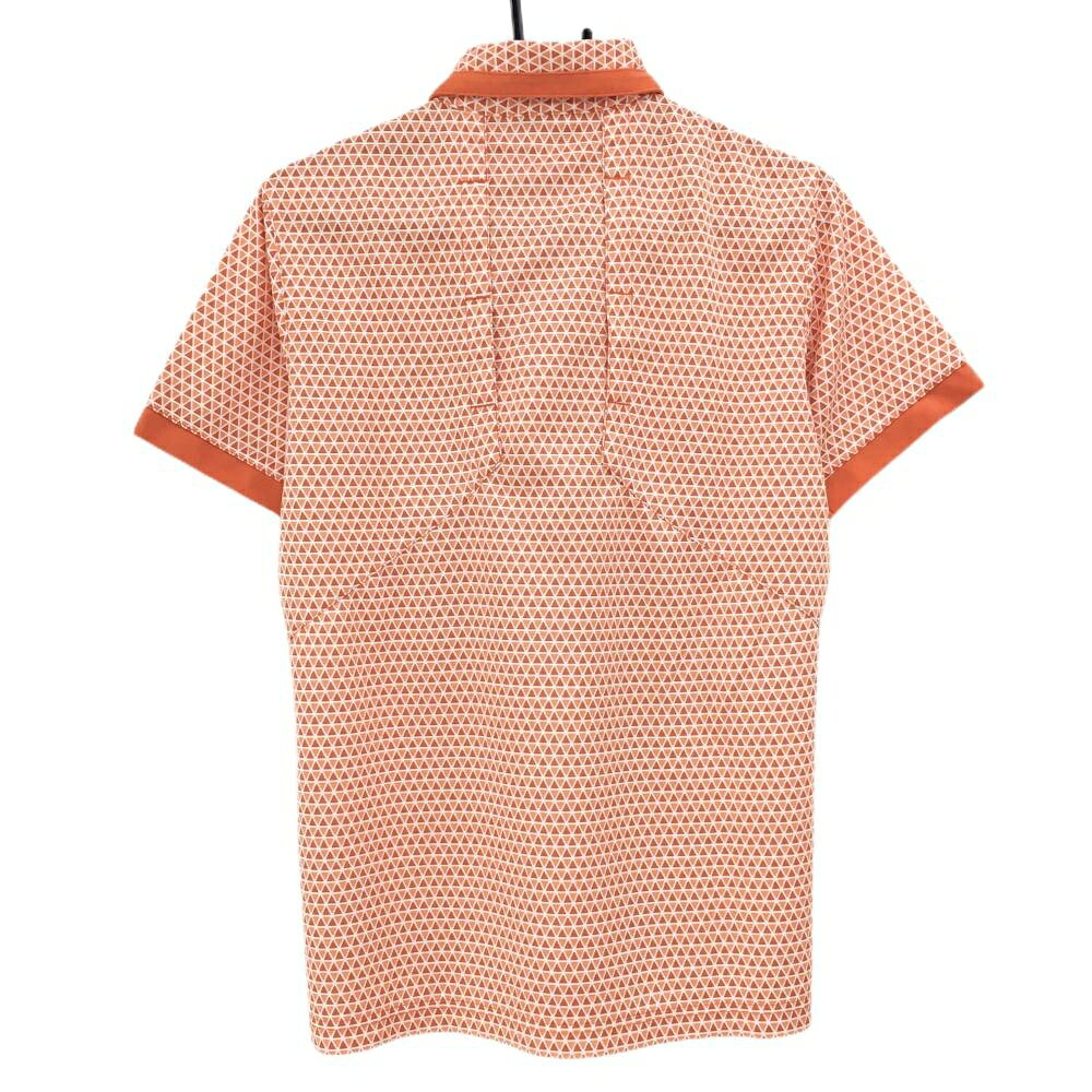 【超美品】アディダス 半袖ポロシャツ オレンジ×白 総柄 ボタンダウン メンズ S/P ゴルフウェア adidas
