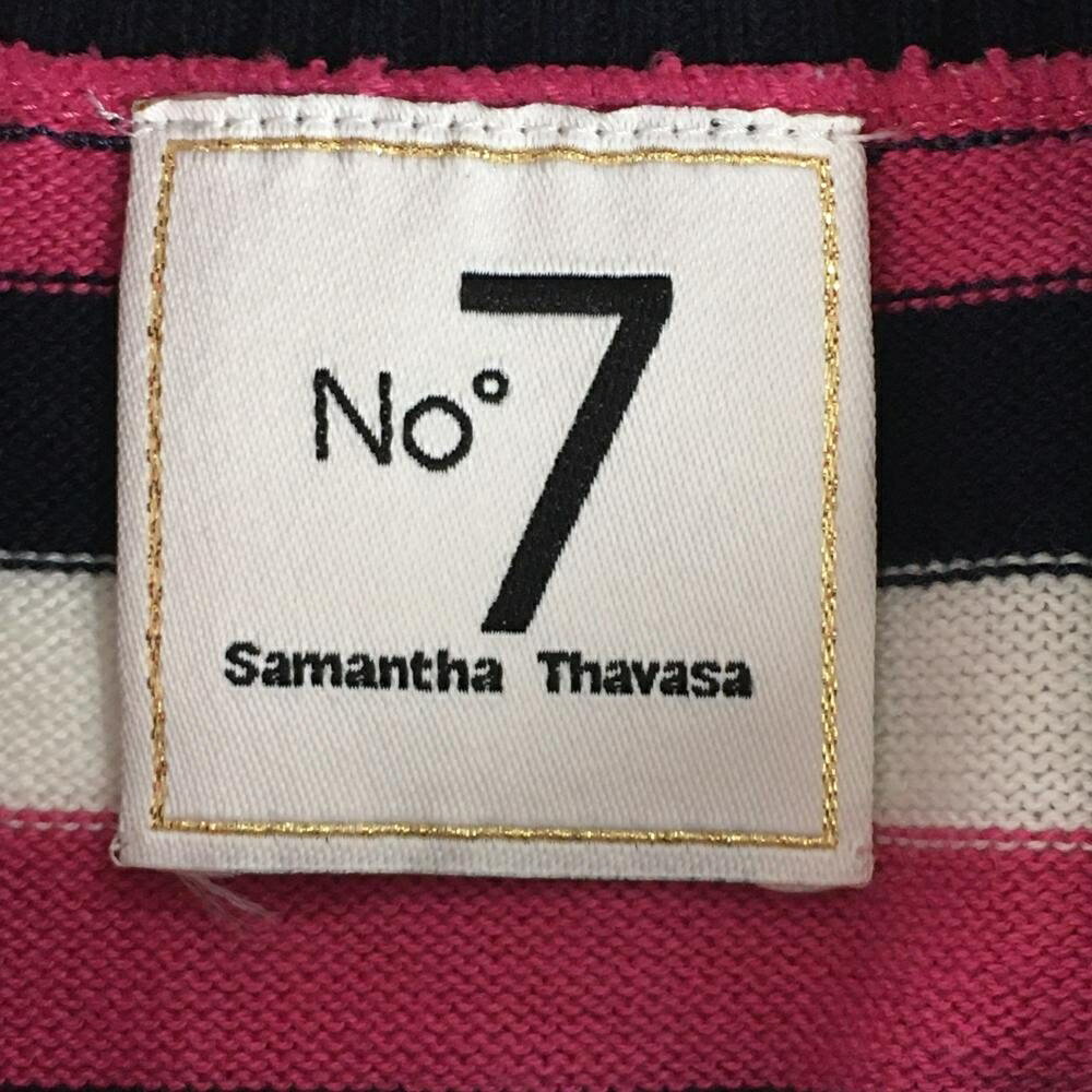 【美品】サマンサタバサNo.7 ノースリーブセーター ピンク×白 ボーダー タートルネック レディース S ゴルフウェア Samantha Thavasa