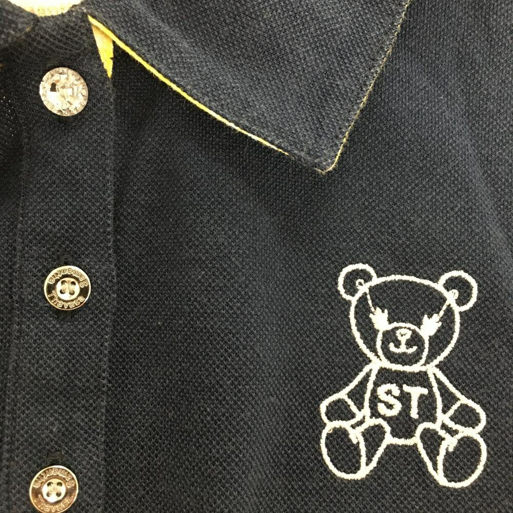 サマンサタバサUNDER25 半袖ポロシャツ ネイビー 襟裏ギンガムチェック ベア刺しゅう レディース M ゴルフウェア Samantha Thavasa