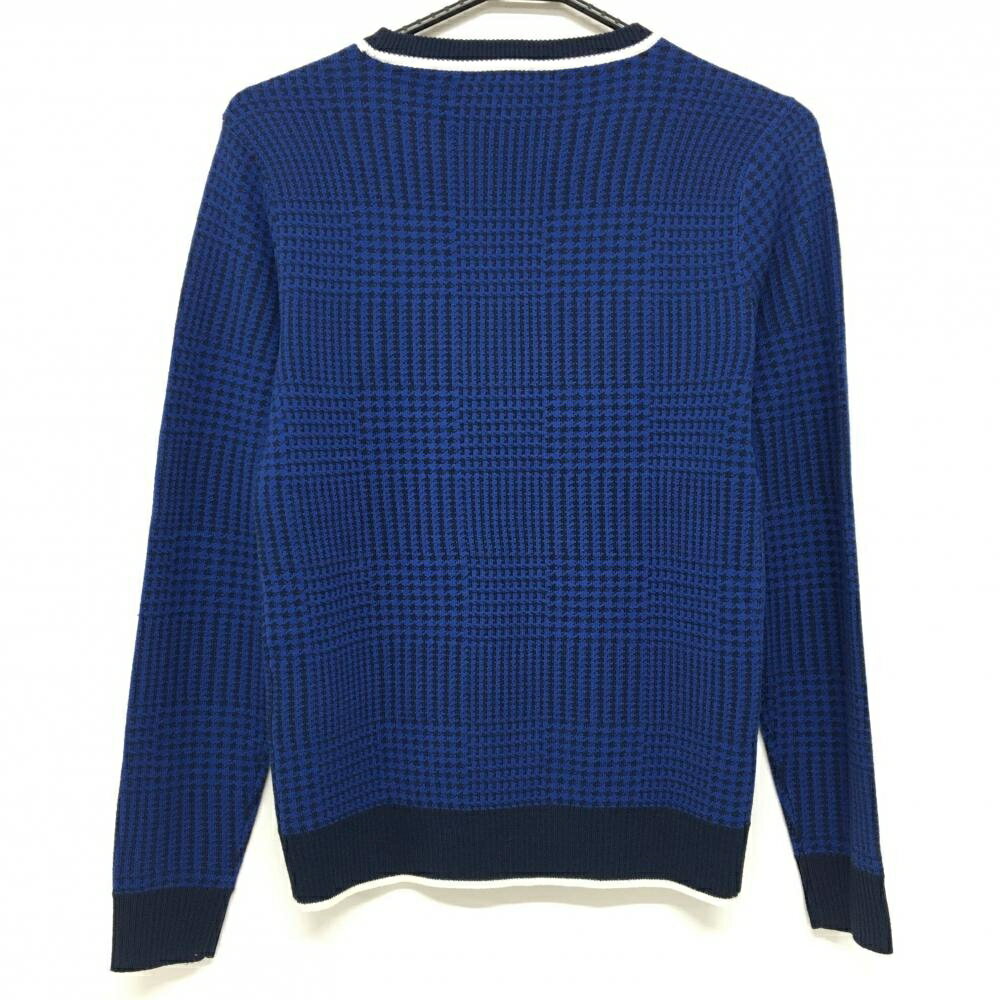 【超美品】プーマ セーター ブルー×ネイビー グレンチェック ウール混 ニット レディース M ゴルフウェア PUMA