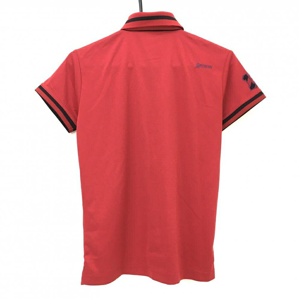 【超美品】スリクソン 半袖ポロシャツ レッド×黒 一部斜めストライプ 胸ポケット レディース L ゴルフウェア SRIXON