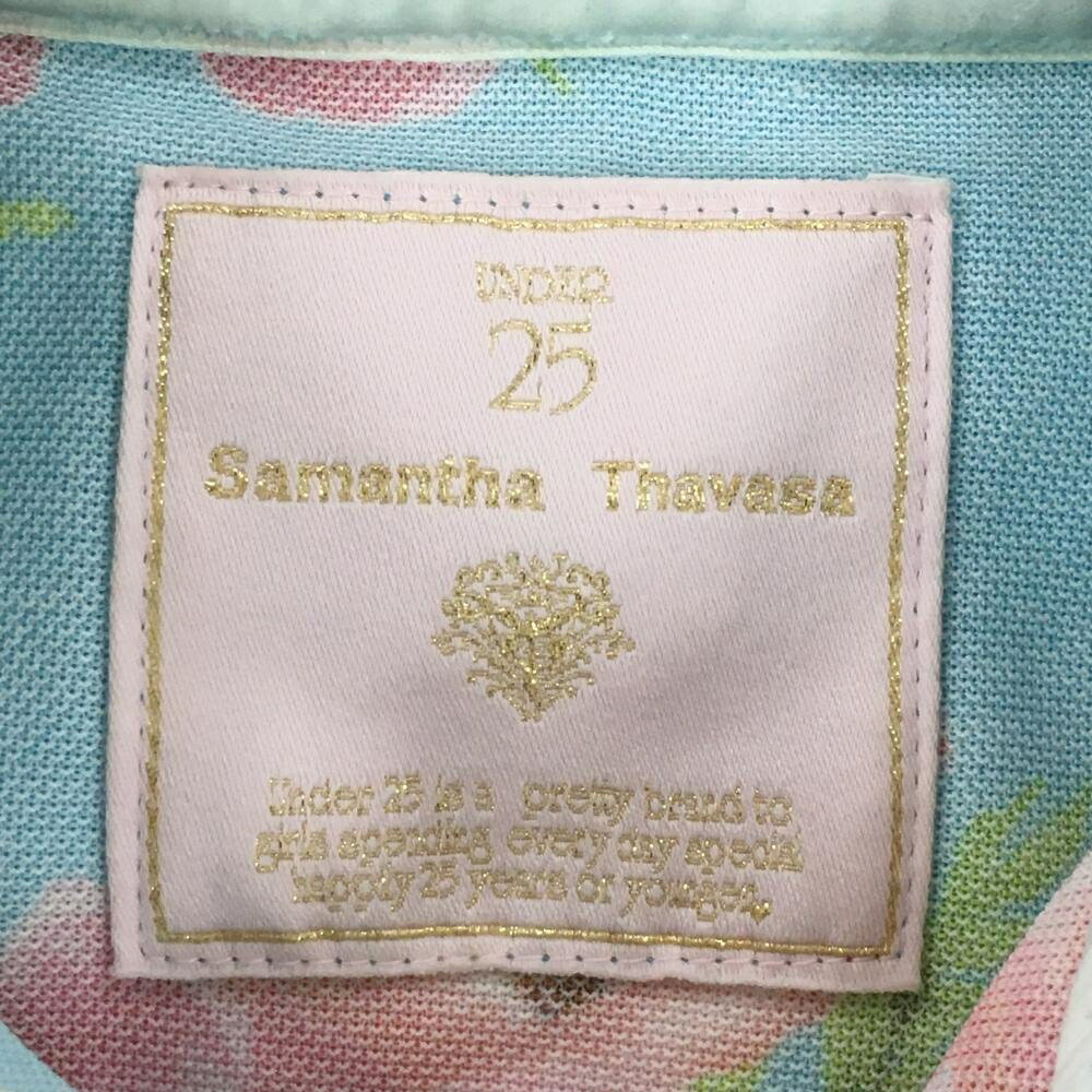 サマンサタバサUNDER25 半袖ポロシャツ ライトブルー×ピンク 花柄 レディース M ゴルフウェア Samantha Thavasa