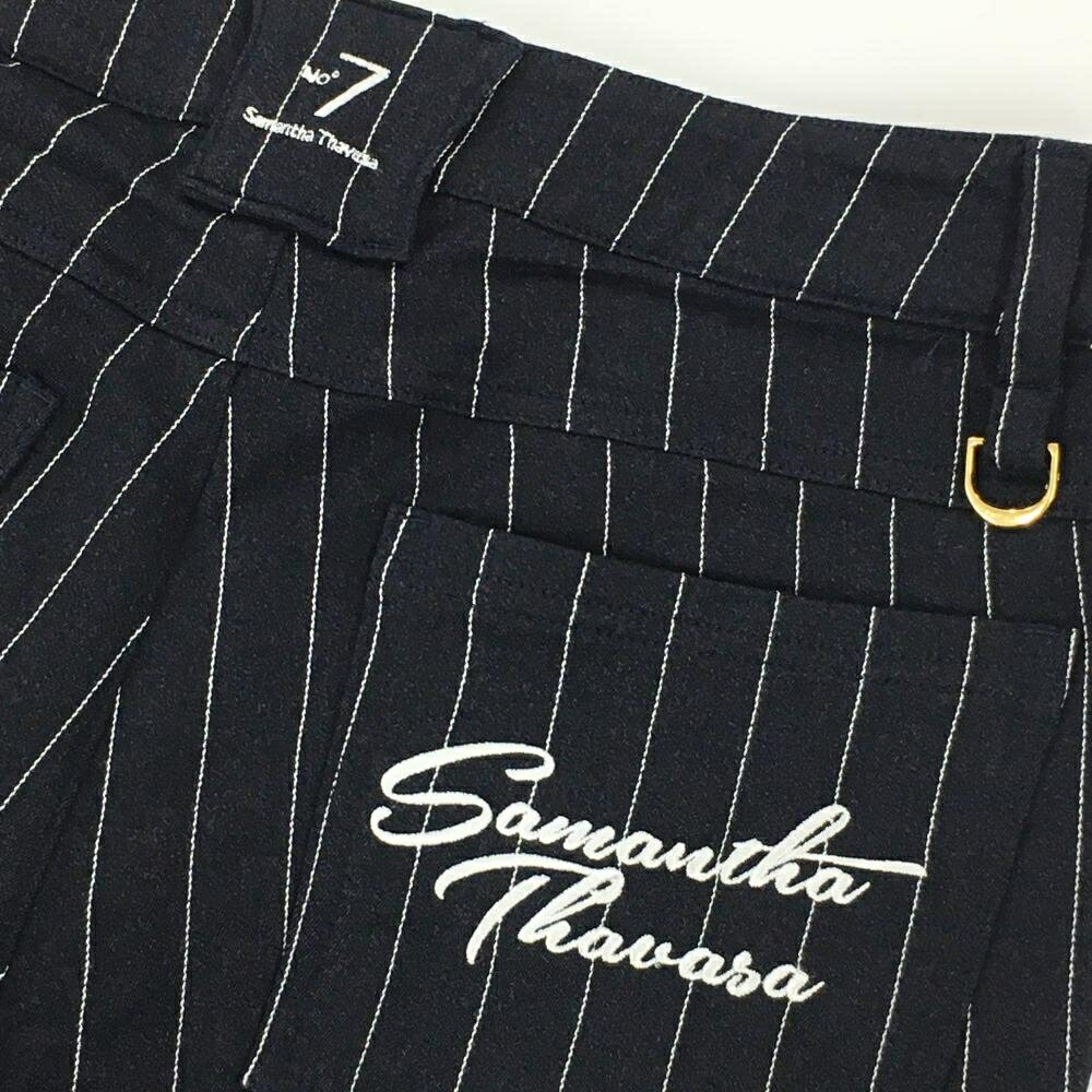 【超美品】サマンサタバサNo.7 パンツ ダークネイビー×白 ストライプ 裏微起毛 レディース 36(S) ゴルフウェア Samantha Thavasa
