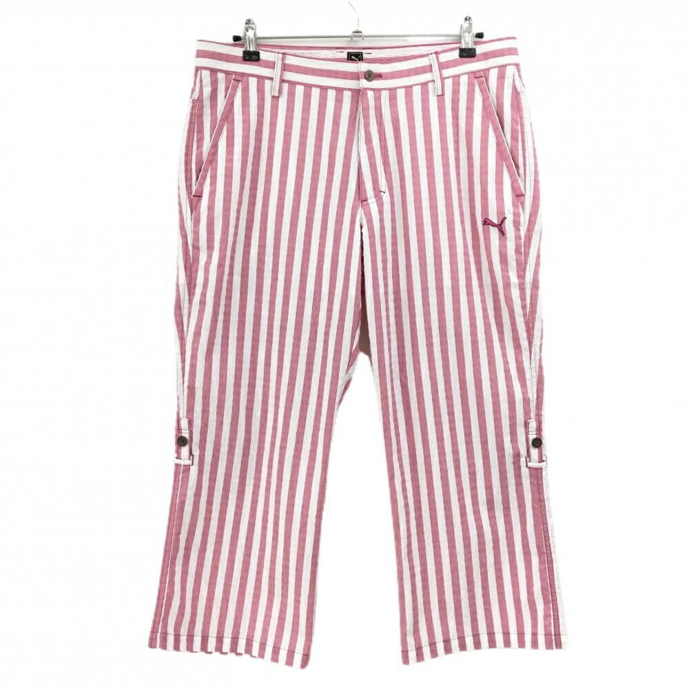 【当店ポイント5倍！スーパーセル期間中限定】【超美品】プーマ 半端丈パンツ 白×レッド ストライプ サッカー生地 ロールアップ 裏地付 メンズ 88 ゴルフウェア PUMA