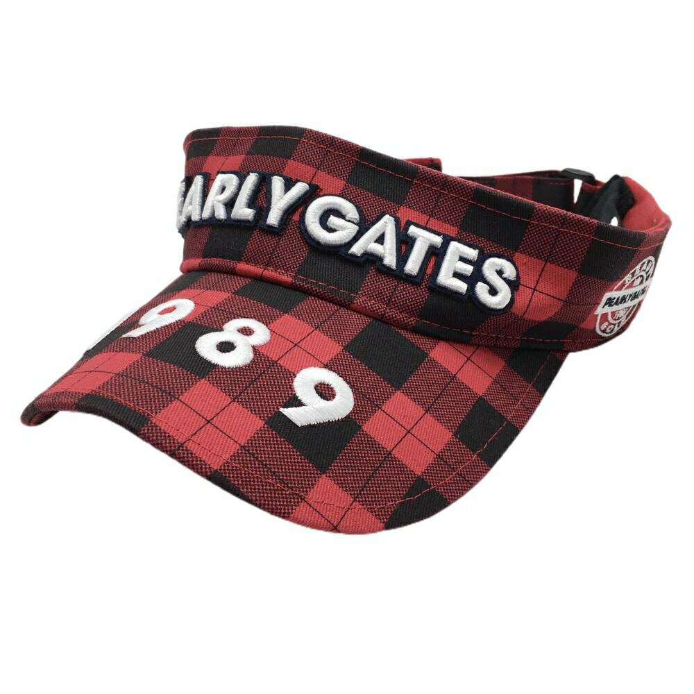 【超美品】パーリーゲイツ サンバイザー レッド×黒 チェック 汗取りパッド付 FR ゴルフウェア PEARLY GATES
