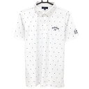 【超美品】キャロウェイ 半袖ポロシャツ 白×ネイビー ハート柄 織生地 ボタンダウン メンズ L ゴルフウェア Callaway