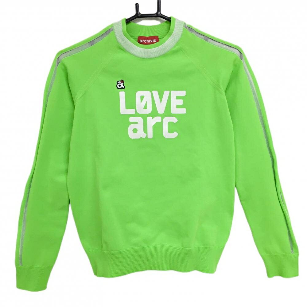 【美品】アルチビオ セーター ライトグリーン×白 袖2ライン ニット薄手 レディース 36(S) ゴルフウェア..