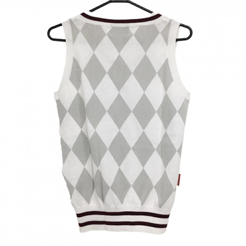 ルコックゴルフ ニットベスト 白×ボルドー Vネックゴルフ コットン混 ダイヤ柄 レディース L ゴルフウェア le coq sportif