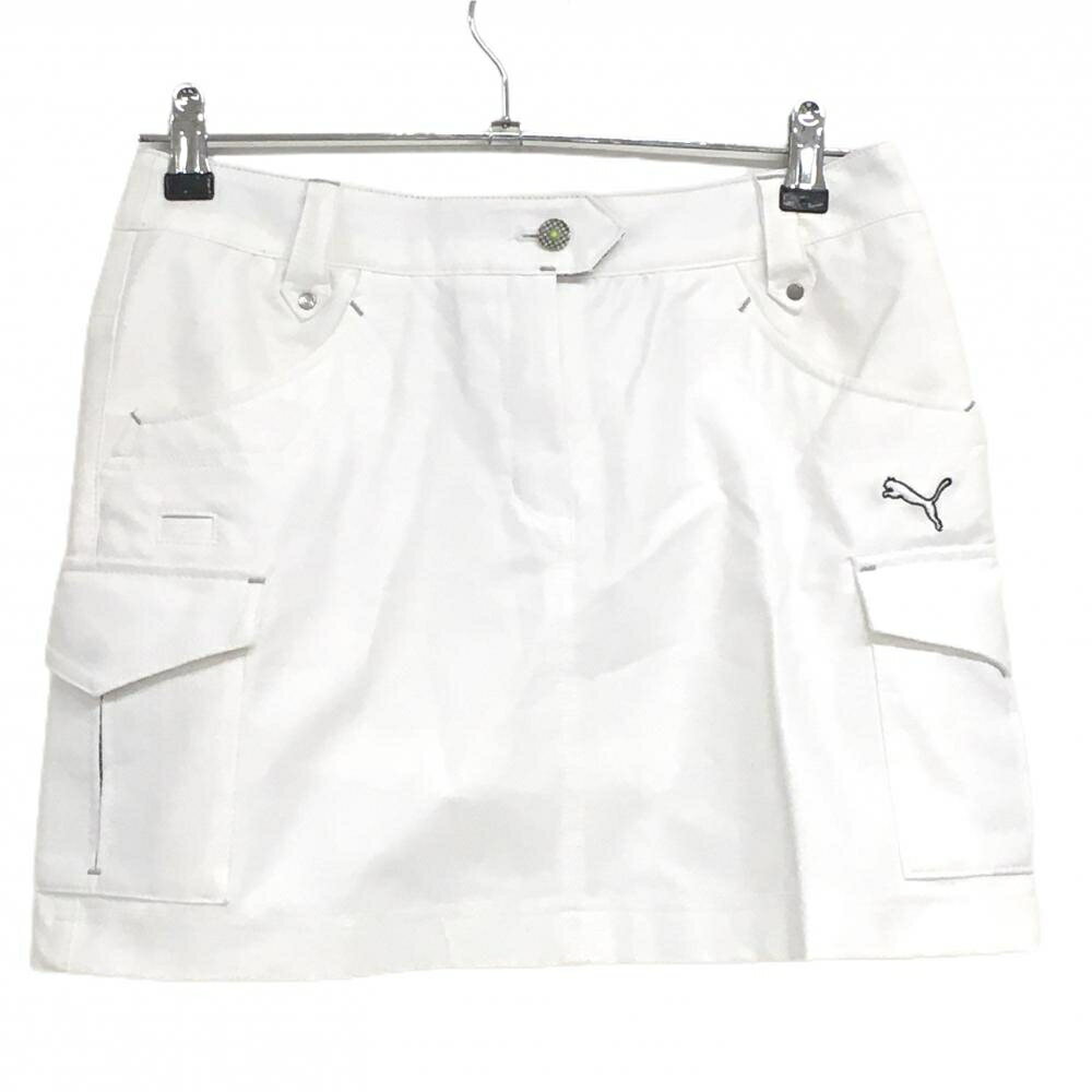 【超美品】プーマ カーゴスカート 白 ヘリンボーン調地模様 ストレッチ レディース M ゴルフウェア PUMA
