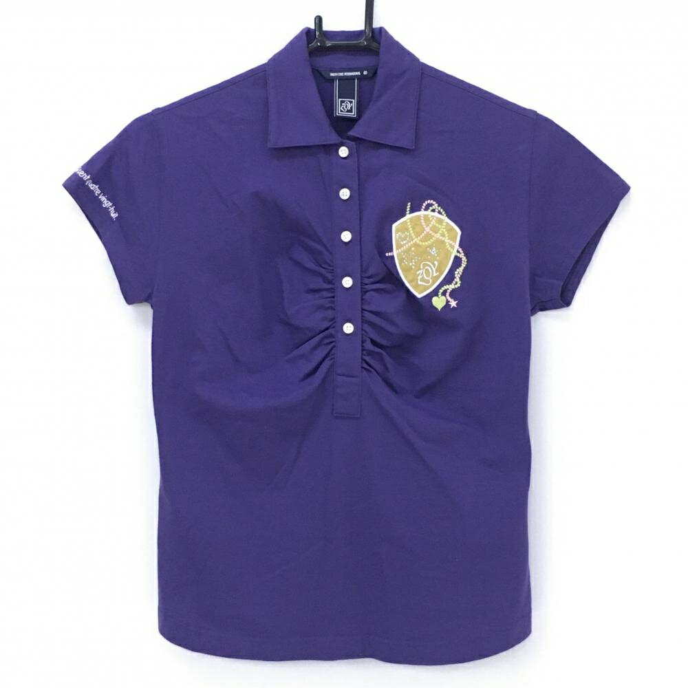 【美品】ゾーイ 半袖ポロシャツ パープル 前立てギャザー ラインストーン レディース 40(L) ゴルフウェ..
