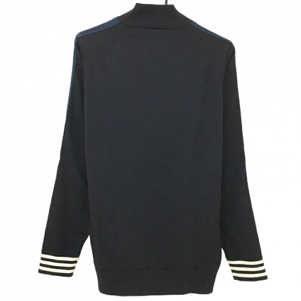 アディダス ニットジャケット ダークネイビー×白 肩・袖ロゴライン 切替 ウール混 メンズ O/XG ゴルフウェア adidas