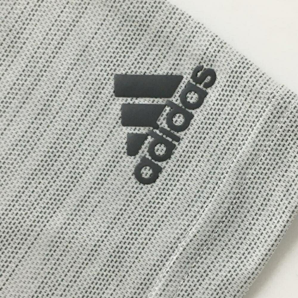 アディダス 半袖ポロシャツ 白×グレー 細ボーダー調 袖ロゴ メンズ ゴルフウェア adidas